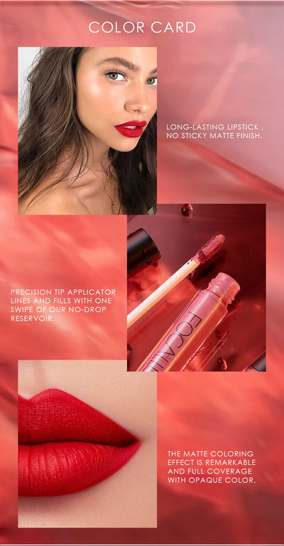 FOCALLURE Matte Liquid Lipstick Waterproof Long-lasting Lightweight Lip Gloss Lips Glaze Lips Tint Makeup for Women's Cosmetics