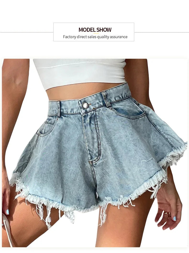 2025 Summer New Women Jeans Denim Shorts High Waist Loose Tassel Jeans S-xxl