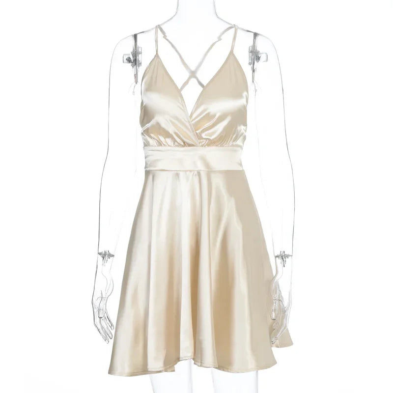 Women's Dress 2024 Fashion Summer elegant bow white female mini dress party cute sexy french romantic silk dress women