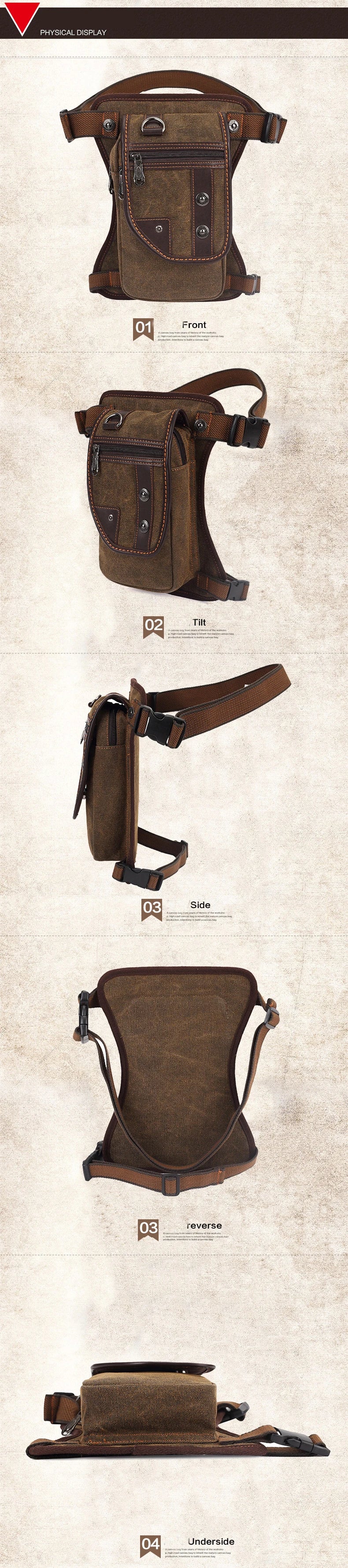 Men's Canvas Drop Leg Bag Waist Thigh Fanny Pack Belt Travel Messenger Shoulder Bag Male Multi-purpose Motorcycle Bags