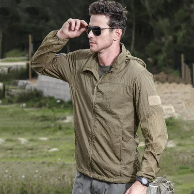 Summer Lightweight Tactical Jacket Men's Windbreaker Thin Skin Hooded Raincoat Quick Dry Breathable Waterproof Jacket