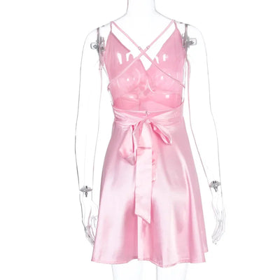 Women's Dress 2024 Fashion Summer elegant bow white female mini dress party cute sexy french romantic silk dress women