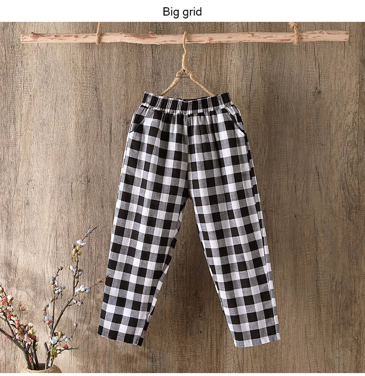 Fashion Printed Cotton Linen Harem Pants for Women 2025 Summer Casual High Waist Calf-Length Loose Trousers Female Streetwear