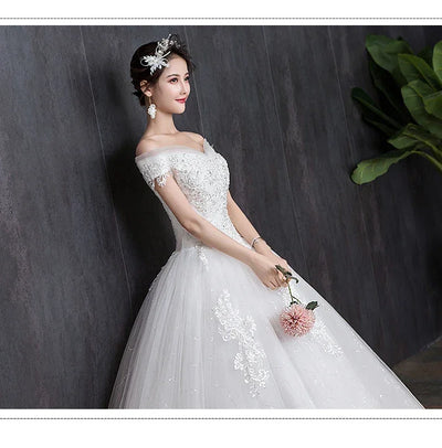 Shoulder Wedding Dress Light Appliques Pearls Lace Fashion Wholesale Cheap Simple Bride Dress Vestidos De Novia Customized
