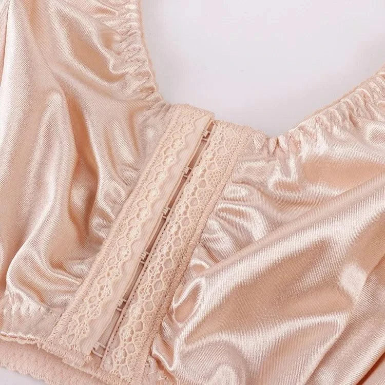 Women Full Coverage Bra Plus Size Comfort And Support Satin Bra Imitated Silk No Padded Wireless Front Closure Vest Underwear