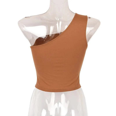 Women Sports Tank Tops Sexy Crop Tops Vest Casual One Shoulder