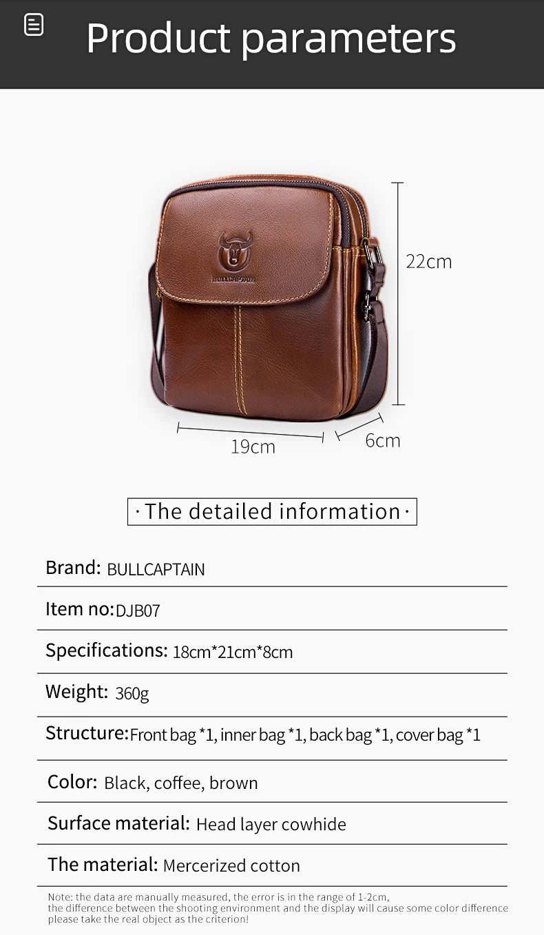 BULLCAPTAIN-Men's Leather Shoulder Bag Brand Casual Men's Bags Small Mini Multifunctional Crossbody Bag's D07