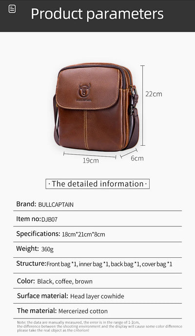 BULLCAPTAIN-Men's Leather Shoulder Bag Brand Casual Men's Bags Small Mini Multifunctional Crossbody Bag's D07