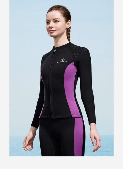 2025 New Men Women Wetsuit Top 3mm Neoprene Wetsuit Jacket Long Sleeve Front Zipper Swimsuit Surfing Diving Tops for Water Sport - Elanique