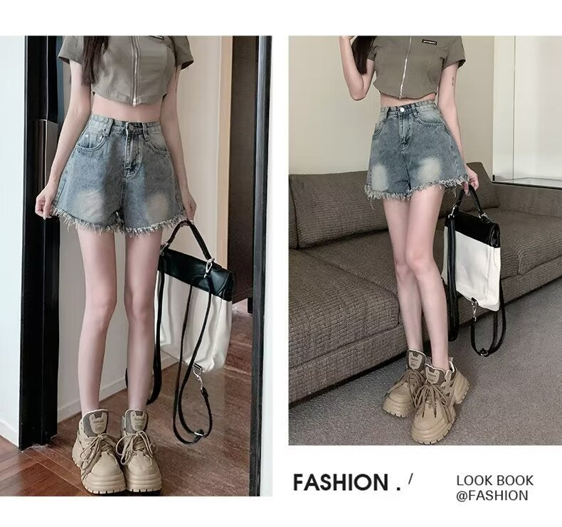 Denim shorts for women in summer, thin cut with holes and frayed edges, design sense, niche high street trendy brand new style
