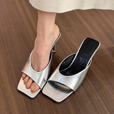 New Fashion Summer Women slipper Square Toe Ladies Mules Sexy High Heels Slippers Female Designer Woman Shoes claquette femme