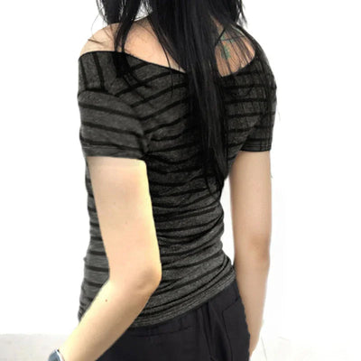 Sexy Slash Neck Knitted Smock Women Vintage Slim Thin Long Sleeve All-match Femme Clothing Aesthetic Streetwear Tops