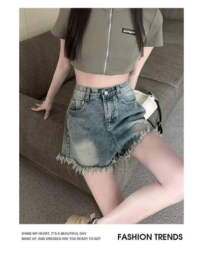 Denim shorts for women in summer, thin cut with holes and frayed edges, design sense, niche high street trendy brand new style