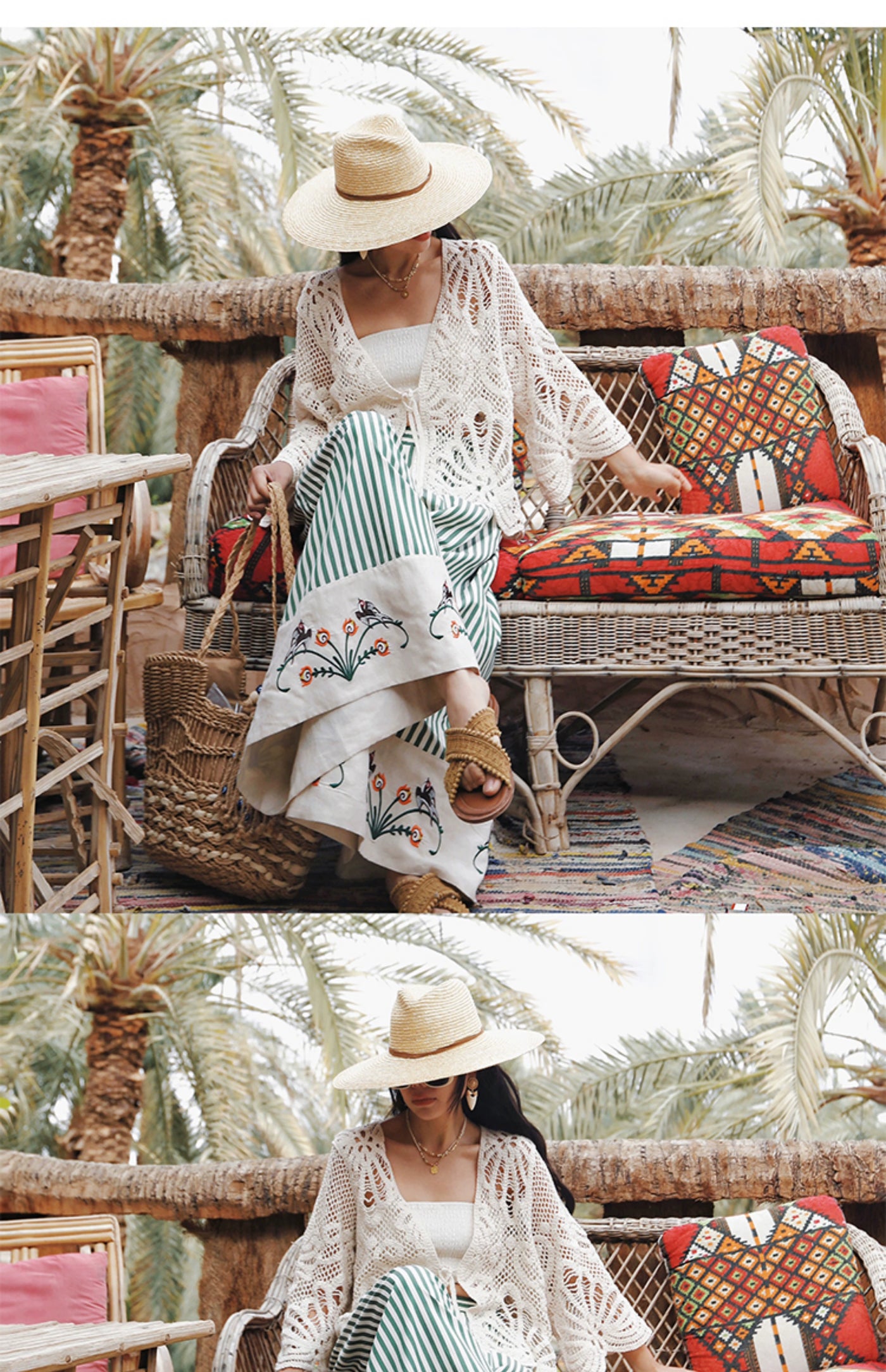 TIYIHAILEY Wide Leg Long Pants For Women Cotton Trousers Elastic Waist Casual Striped Embroidery Ladies 2025 New Fashion