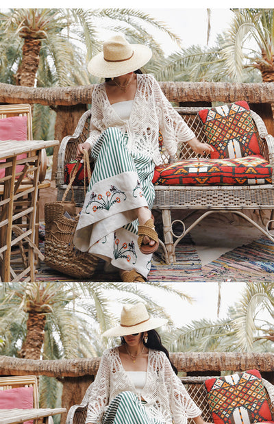 TIYIHAILEY Wide Leg Long Pants For Women Cotton Trousers Elastic Waist Casual Striped Embroidery Ladies 2025 New Fashion