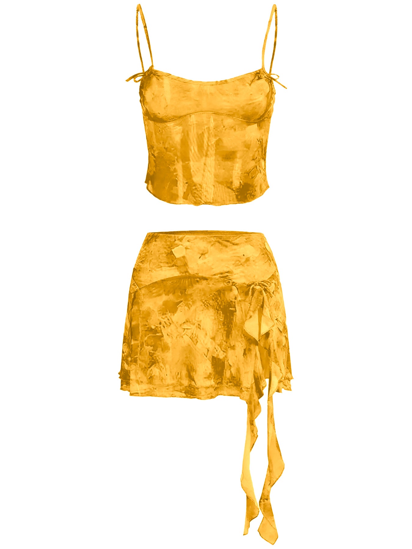 Women's Summer Sexy 2 Pieces Set New Chic Printed Spaghetti Strap Sleeveless Crop Top and Elastic Waist Ruffles Mini Skirt Suits