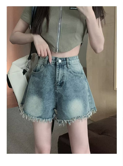 Denim shorts for women in summer, thin cut with holes and frayed edges, design sense, niche high street trendy brand new style