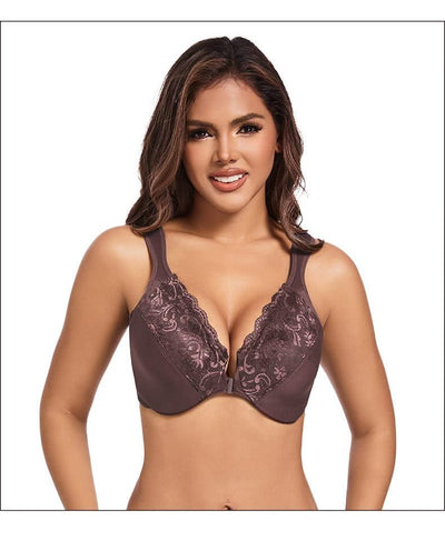 Front Closure Minimizer Bra for Womens Lace Floral Unlined Support Mesh Underwire Female Plunge Lingerie M L XL 3XL 4XL 5XL