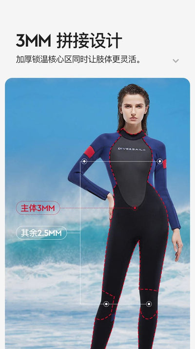 New 3mm Neoprene Wetsuit  One-Piece Suits Keep Long Sleeved Warm Surf Scuba Diving Suit Sunscreen  Beach Snorkeling Swimsuit