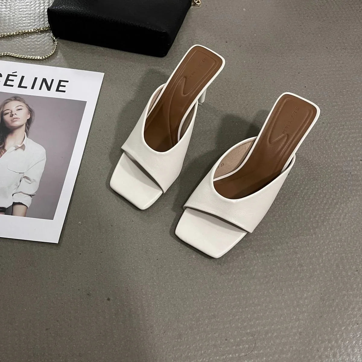 New Fashion Summer Women slipper Square Toe Ladies Mules Sexy High Heels Slippers Female Designer Woman Shoes claquette femme