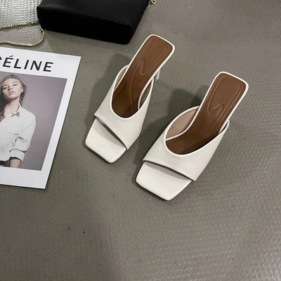 New Fashion Summer Women slipper Square Toe Ladies Mules Sexy High Heels Slippers Female Designer Woman Shoes claquette femme