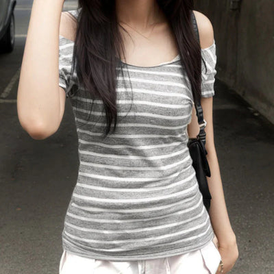 Sexy Slash Neck Knitted Smock Women Vintage Slim Thin Long Sleeve All-match Femme Clothing Aesthetic Streetwear Tops