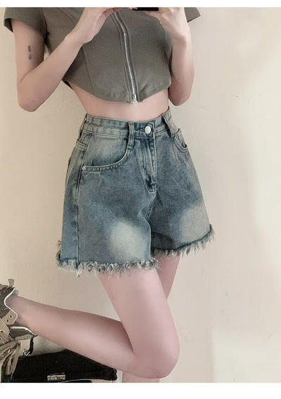 Denim shorts for women in summer, thin cut with holes and frayed edges, design sense, niche high street trendy brand new style