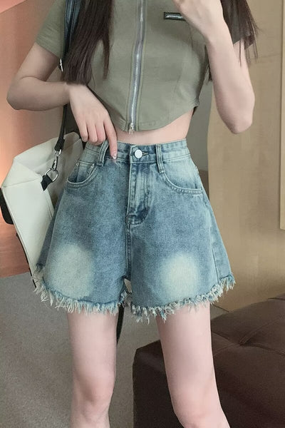 Denim shorts for women in summer, thin cut with holes and frayed edges, design sense, niche high street trendy brand new style