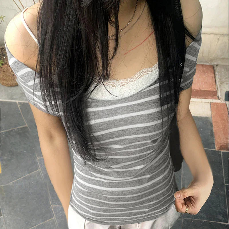 Sexy Slash Neck Knitted Smock Women Vintage Slim Thin Long Sleeve All-match Femme Clothing Aesthetic Streetwear Tops