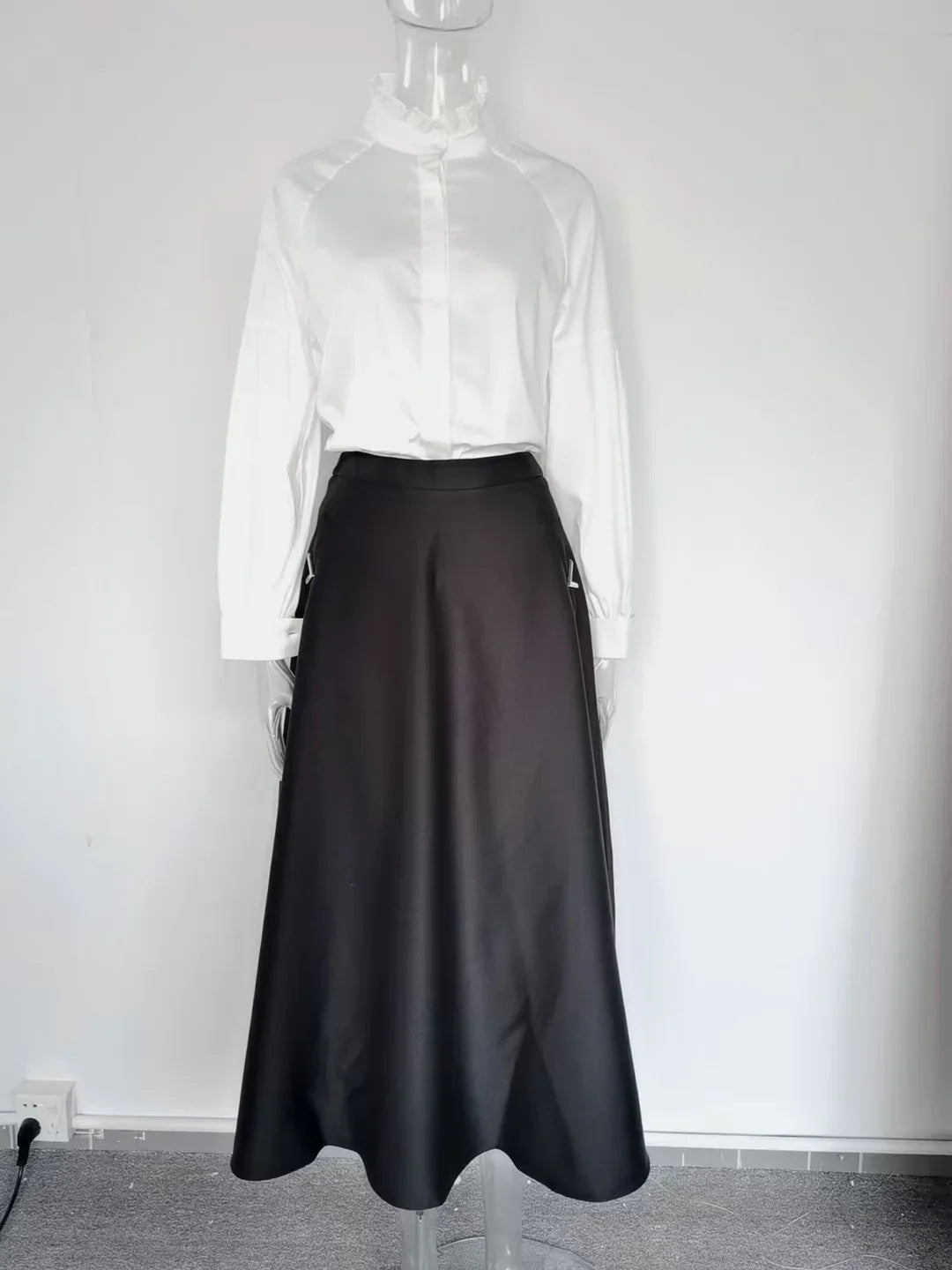 Vintage Elegant Style Lady Solid A-line High Waist Office Casual Wear Women Midi Skirt