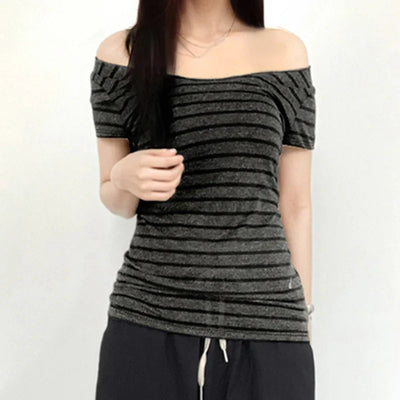 Sexy Slash Neck Knitted Smock Women Vintage Slim Thin Long Sleeve All-match Femme Clothing Aesthetic Streetwear Tops