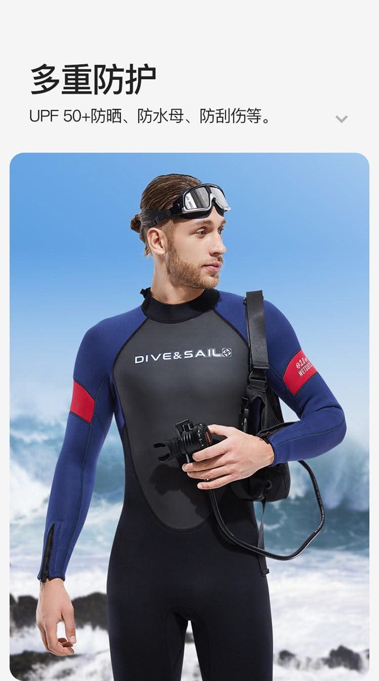 New 3mm Neoprene Wetsuit  One-Piece Suits Keep Long Sleeved Warm Surf Scuba Diving Suit Sunscreen  Beach Snorkeling Swimsuit