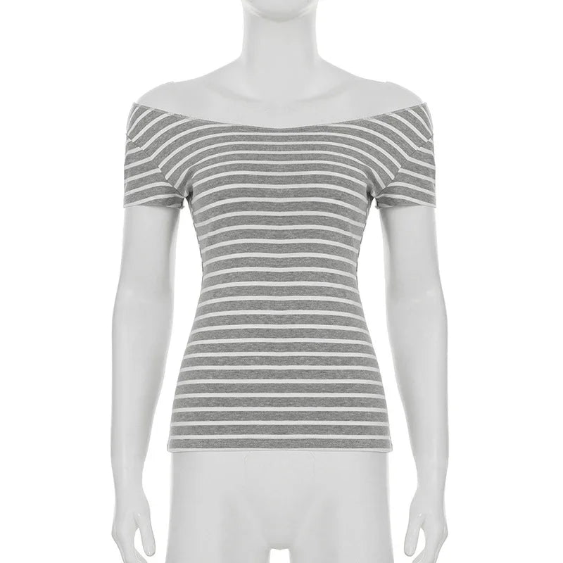 Sexy Slash Neck Knitted Smock Women Vintage Slim Thin Long Sleeve All-match Femme Clothing Aesthetic Streetwear Tops