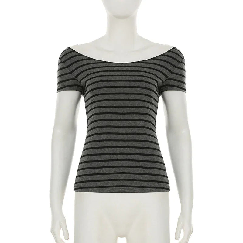 Sexy Slash Neck Knitted Smock Women Vintage Slim Thin Long Sleeve All-match Femme Clothing Aesthetic Streetwear Tops