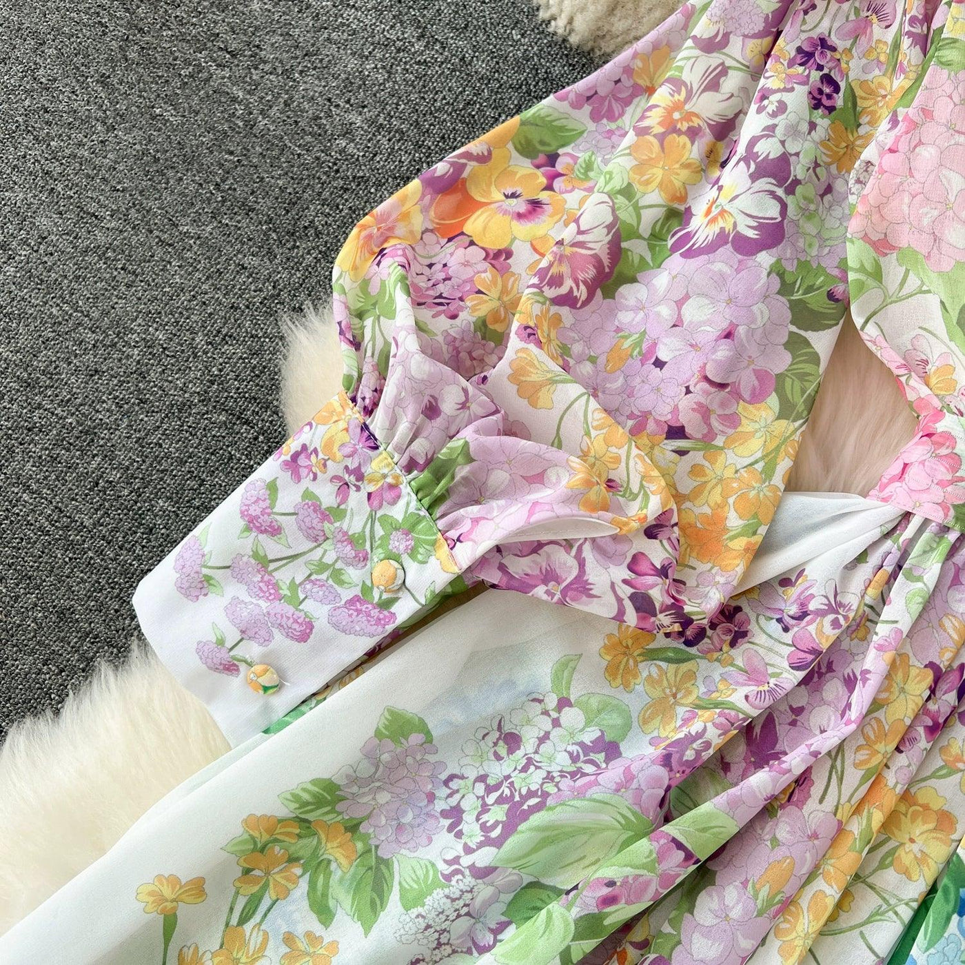 Bohemian Floral Chiffon Summer Dresses for Women 2024 Runway Stand Collar Lantern Sleeve Beach Holiday Long Vestidos Boho Robe