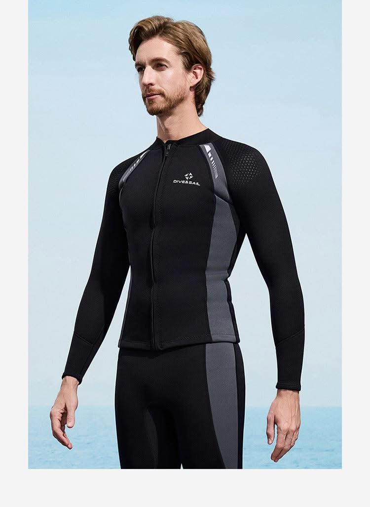 2025 New Men Women Wetsuit Top 3mm Neoprene Wetsuit Jacket Long Sleeve Front Zipper Swimsuit Surfing Diving Tops for Water Sport - Elanique