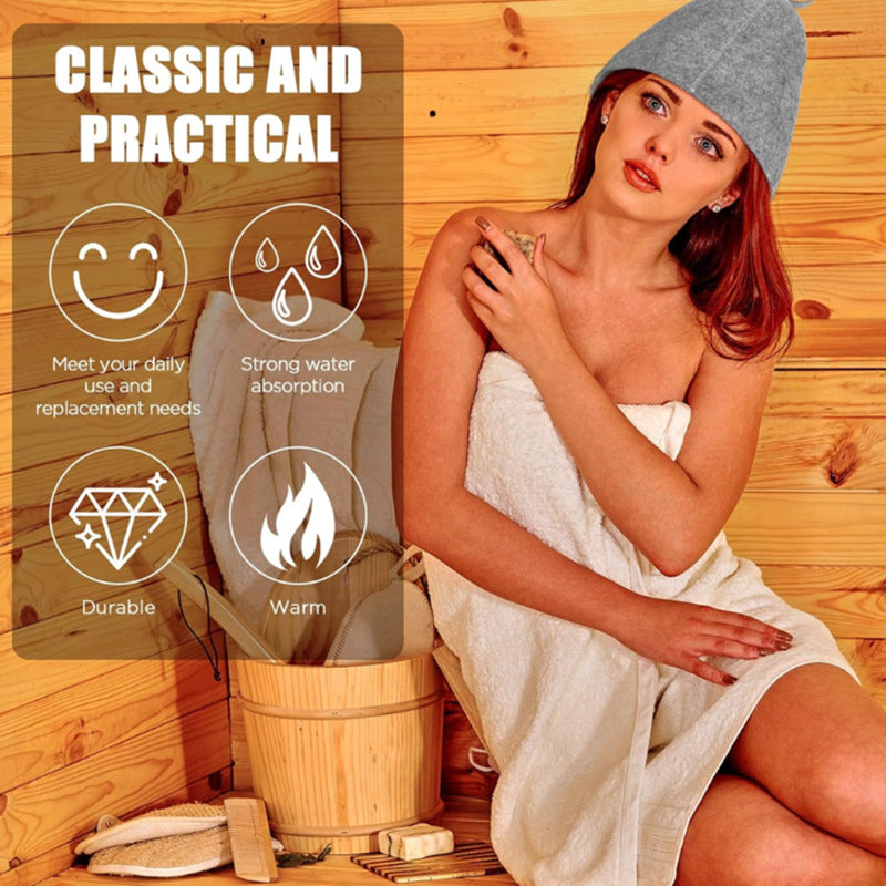 sauna Anti Heat Sauna Hat Thicken Wool Felt Shower Cap Hair Turban Quickly Towel Drying Towel Hats Sauna Bathroom Accessories