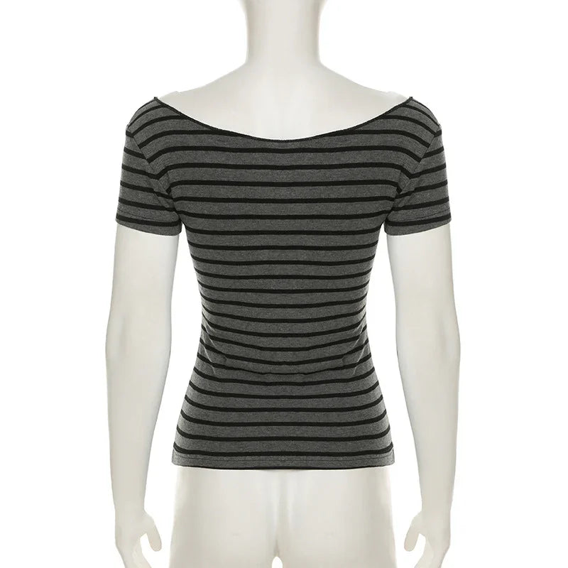 Sexy Slash Neck Knitted Smock Women Vintage Slim Thin Long Sleeve All-match Femme Clothing Aesthetic Streetwear Tops