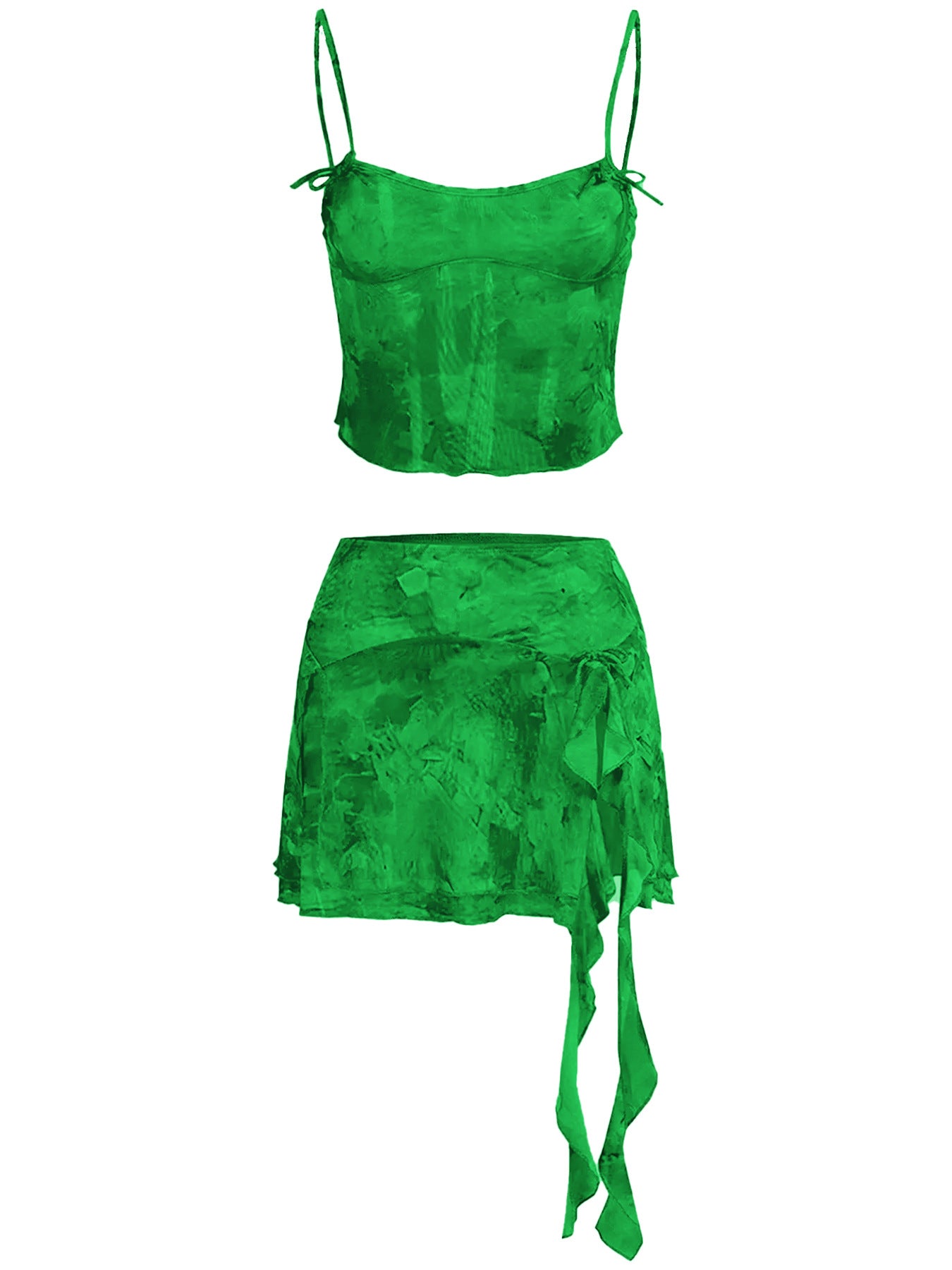 Women's Summer Sexy 2 Pieces Set New Chic Printed Spaghetti Strap Sleeveless Crop Top and Elastic Waist Ruffles Mini Skirt Suits