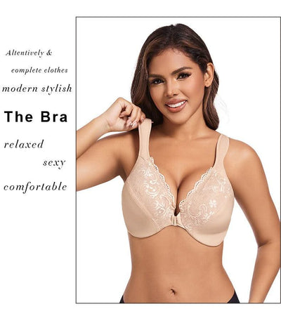 Front Closure Minimizer Bra for Womens Lace Floral Unlined Support Mesh Underwire Female Plunge Lingerie M L XL 3XL 4XL 5XL