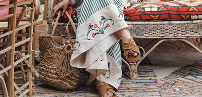 TIYIHAILEY Wide Leg Long Pants For Women Cotton Trousers Elastic Waist Casual Striped Embroidery Ladies 2025 New Fashion