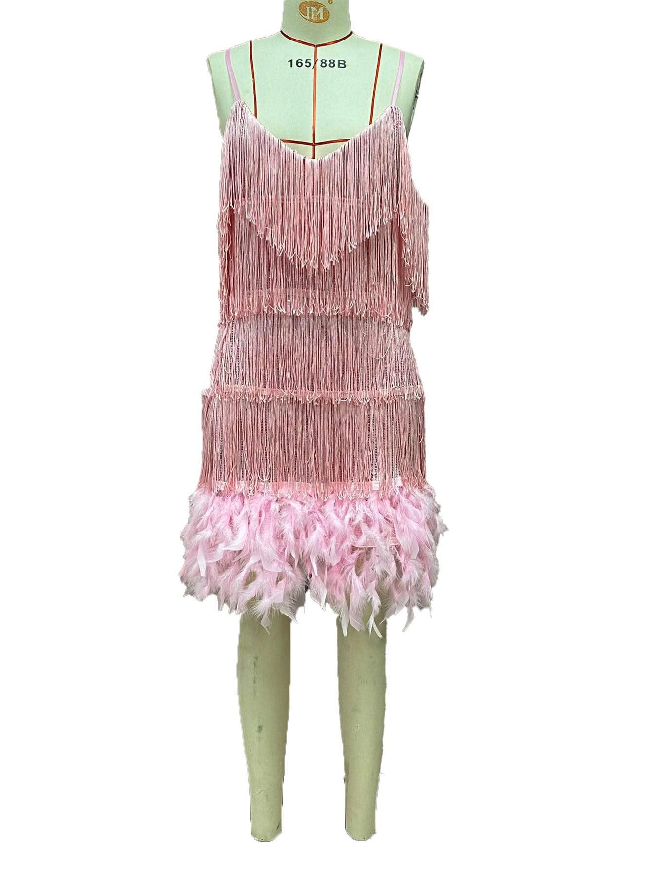 2024 Summer Pink Party Dress Evening Luxury Women Clothes Tassel Fringed Sexy Bodycon Dress Club Outfits Vestidos