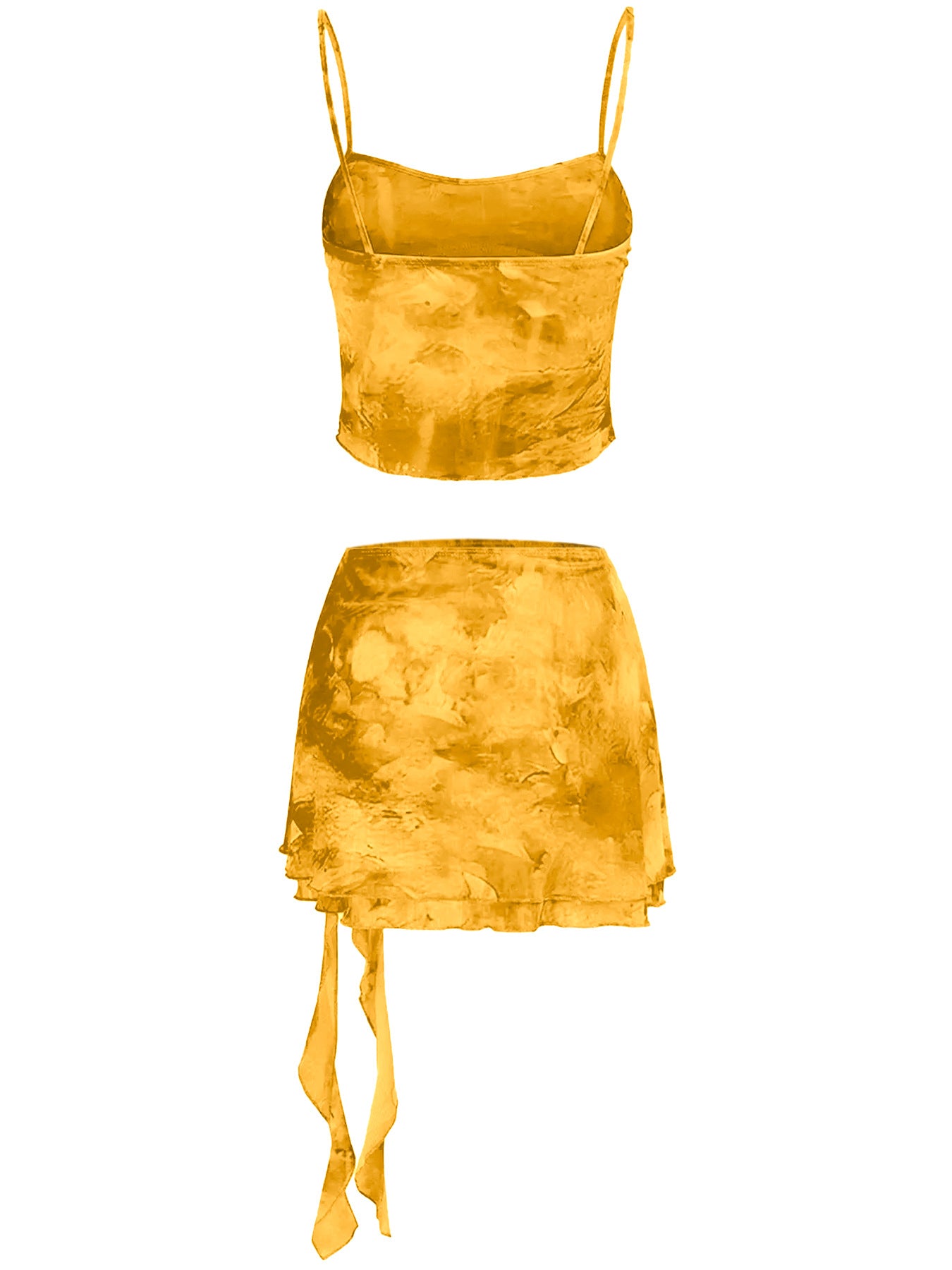Women's Summer Sexy 2 Pieces Set New Chic Printed Spaghetti Strap Sleeveless Crop Top and Elastic Waist Ruffles Mini Skirt Suits