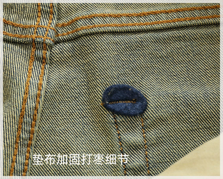 14 oz Red Denim Jeans for Men Retro Slim Straight Stretch made old wash heavy weight hem denim pants trend