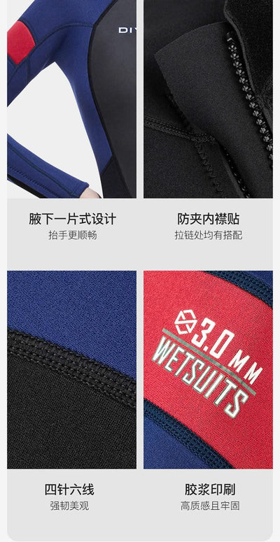 New 3mm Neoprene Wetsuit  One-Piece Suits Keep Long Sleeved Warm Surf Scuba Diving Suit Sunscreen  Beach Snorkeling Swimsuit