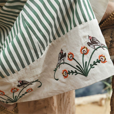 TIYIHAILEY Wide Leg Long Pants For Women Cotton Trousers Elastic Waist Casual Striped Embroidery Ladies 2025 New Fashion