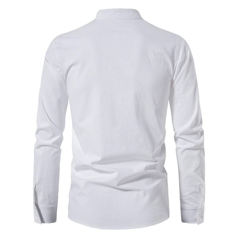 Happyjeffery Mens Cotton Linen Shirt Henry Collar with Drawstring Men Man Long Sleeve Beach Shirts Man Designer Cloth LS51