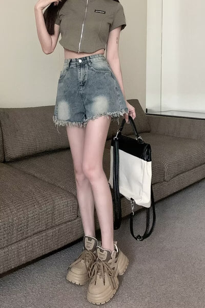 Denim shorts for women in summer, thin cut with holes and frayed edges, design sense, niche high street trendy brand new style