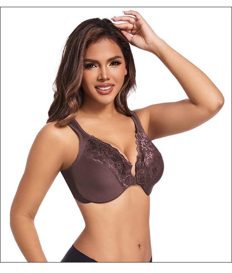 Front Closure Minimizer Bra for Womens Lace Floral Unlined Support Mesh Underwire Female Plunge Lingerie M L XL 3XL 4XL 5XL