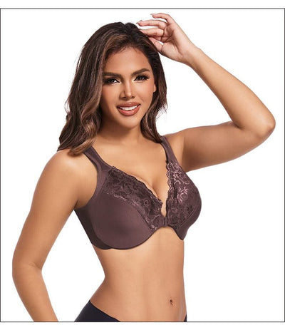 Front Closure Minimizer Bra for Womens Lace Floral Unlined Support Mesh Underwire Female Plunge Lingerie M L XL 3XL 4XL 5XL